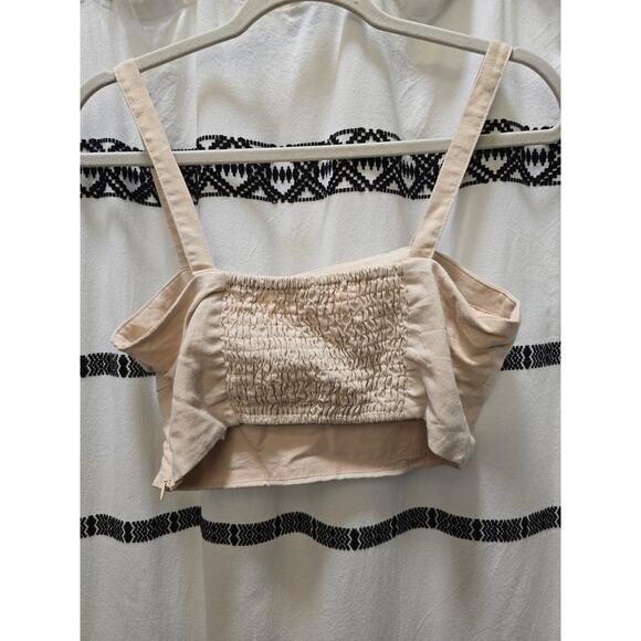 Le Lis Collection beige linen blend bustier crop top tank with bow smocked M - Picture 7 of 11